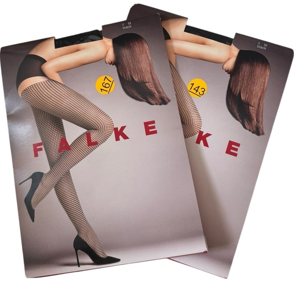 New! 2 Pairs of Falke Houndstooth‎ 15 DEN Women Tights - Picture 1 of 7
